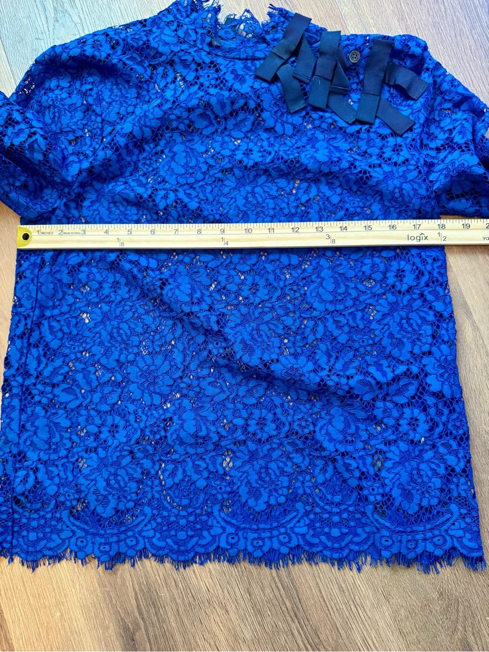 J. Crew Lace High-Neck Blouse with Shoulder Ribbon Detail
